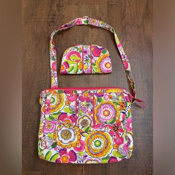Vera Bradley Mailbag Wallet Clementine Hipster Crossbody Pink/Yellow Floral Set - Picture 1 of 10